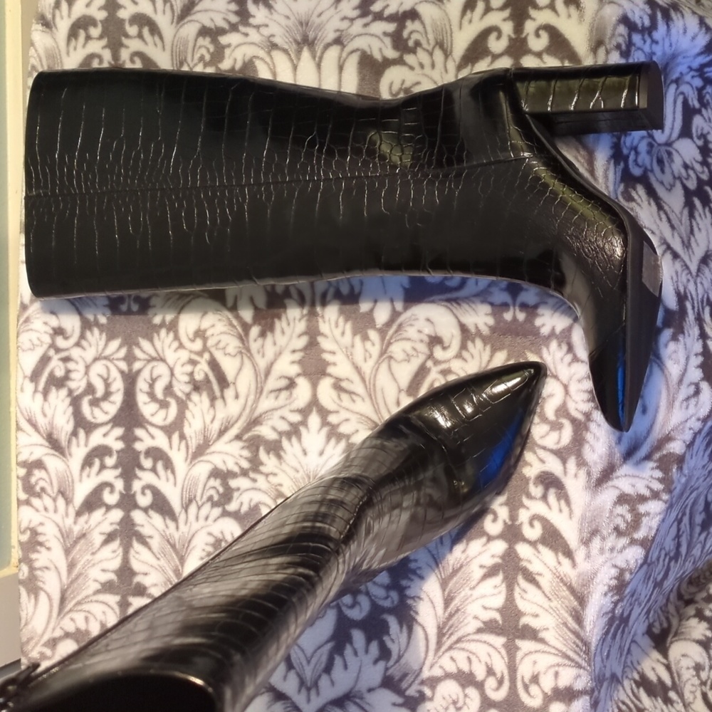 Inc International Concepts Paiton Block-Heel Boots Black Croc Size 5